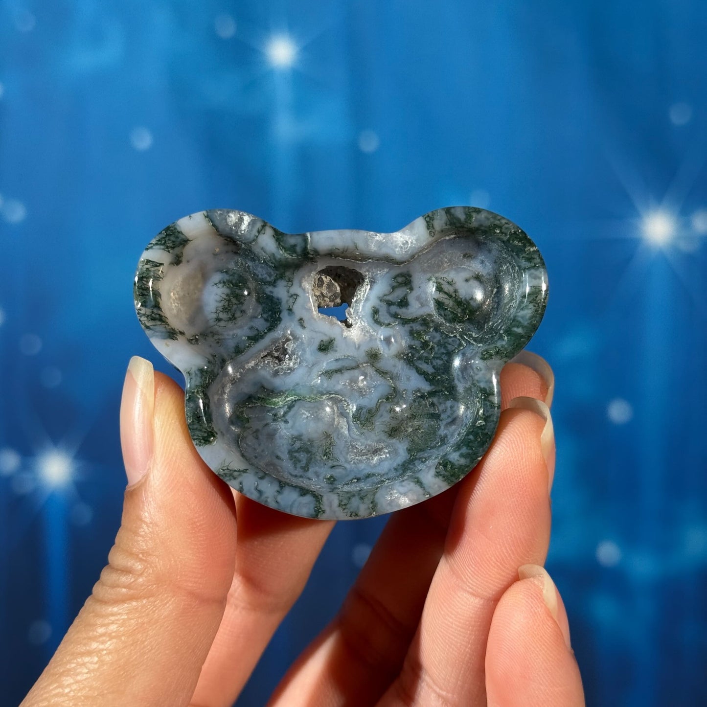 Moss Agate Bowl – Bear Shape • 0.051 kg