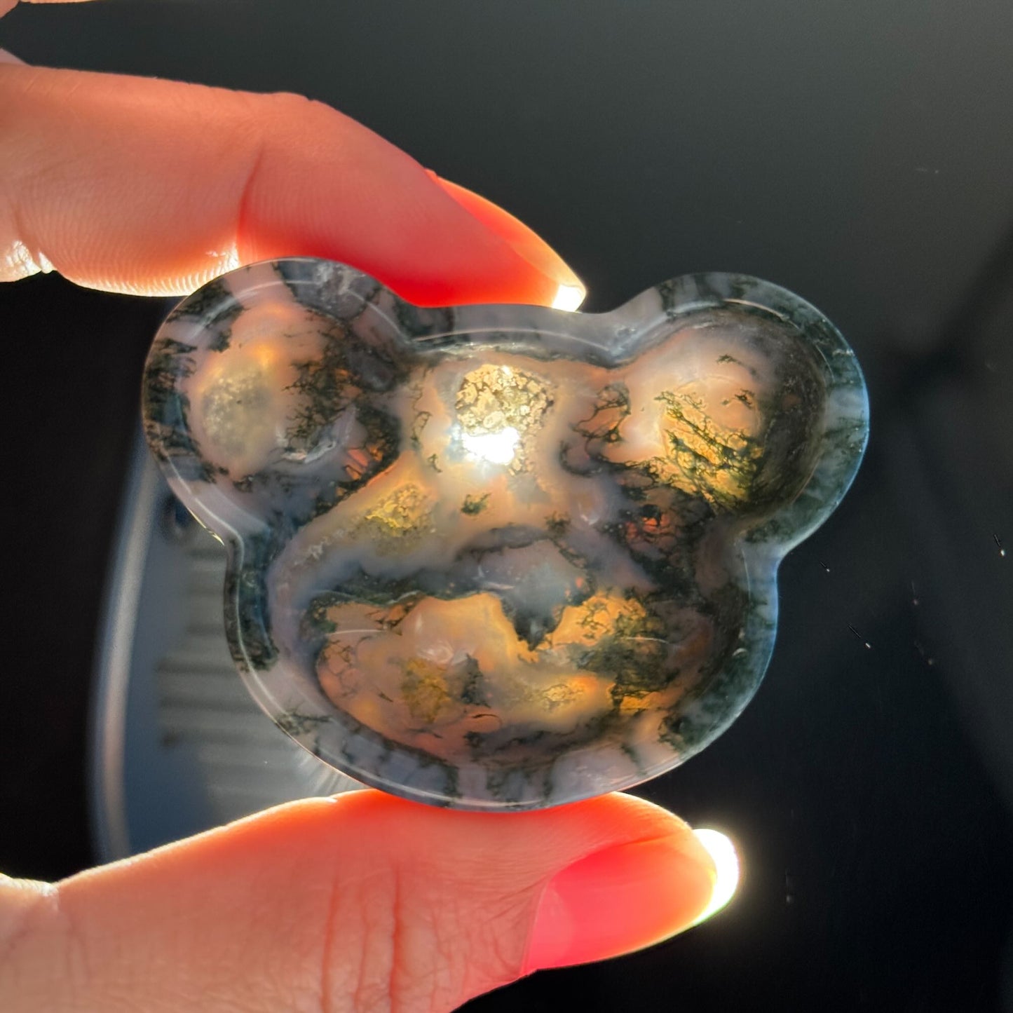 Moss Agate Bowl – Bear Shape • 0.051 kg