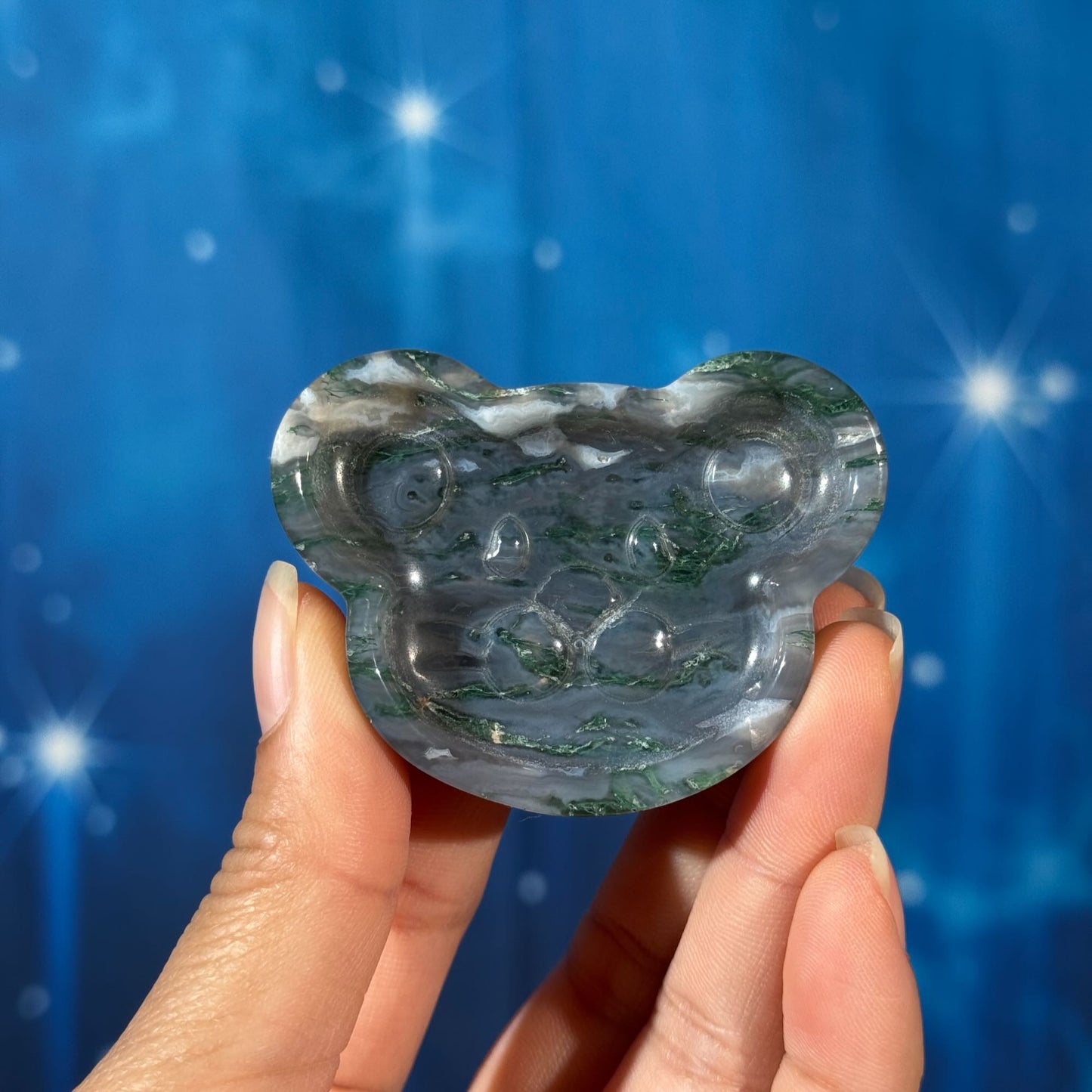 Moss Agate Bowl – Bear Shape • 0.065 kg