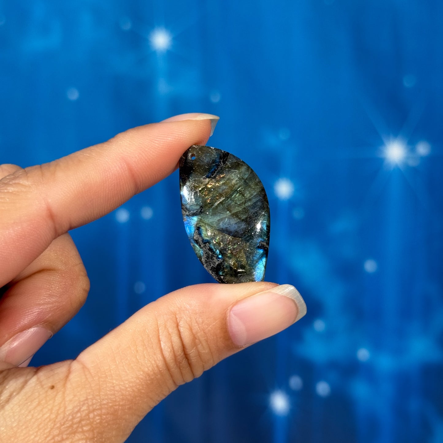 Labradorite Cabochon – Pre-Drilled • 7 grams