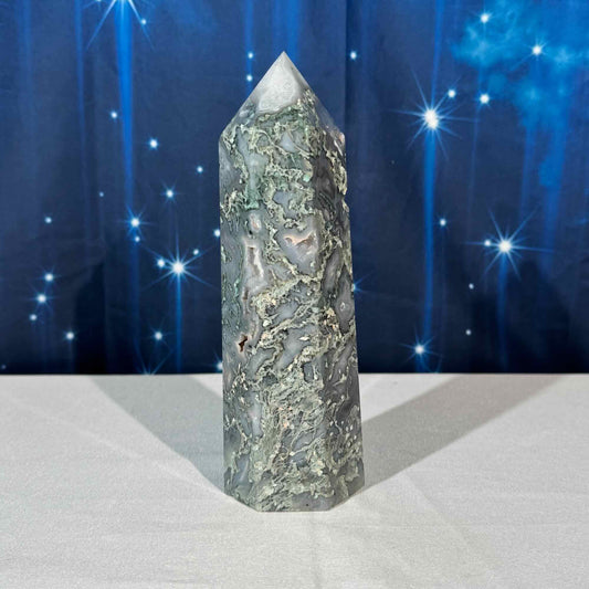Moss Agate Druzy Tower – 1.089 kg