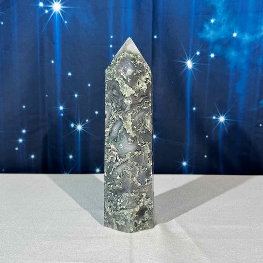 Moss Agate Druzy Tower – 1.089 kg