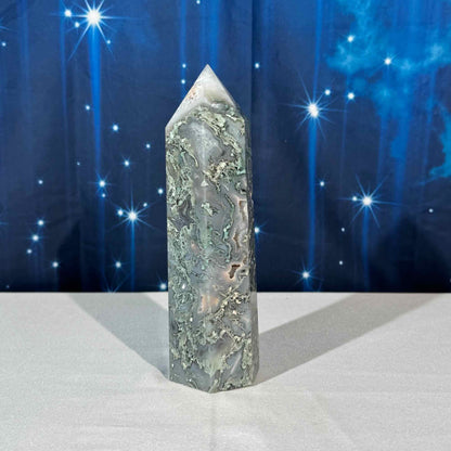 Moss Agate Druzy Tower – 1.089 kg