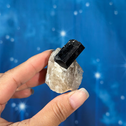 Black Tourmaline Chunk on Smoky Quartz – 0.045 kg
