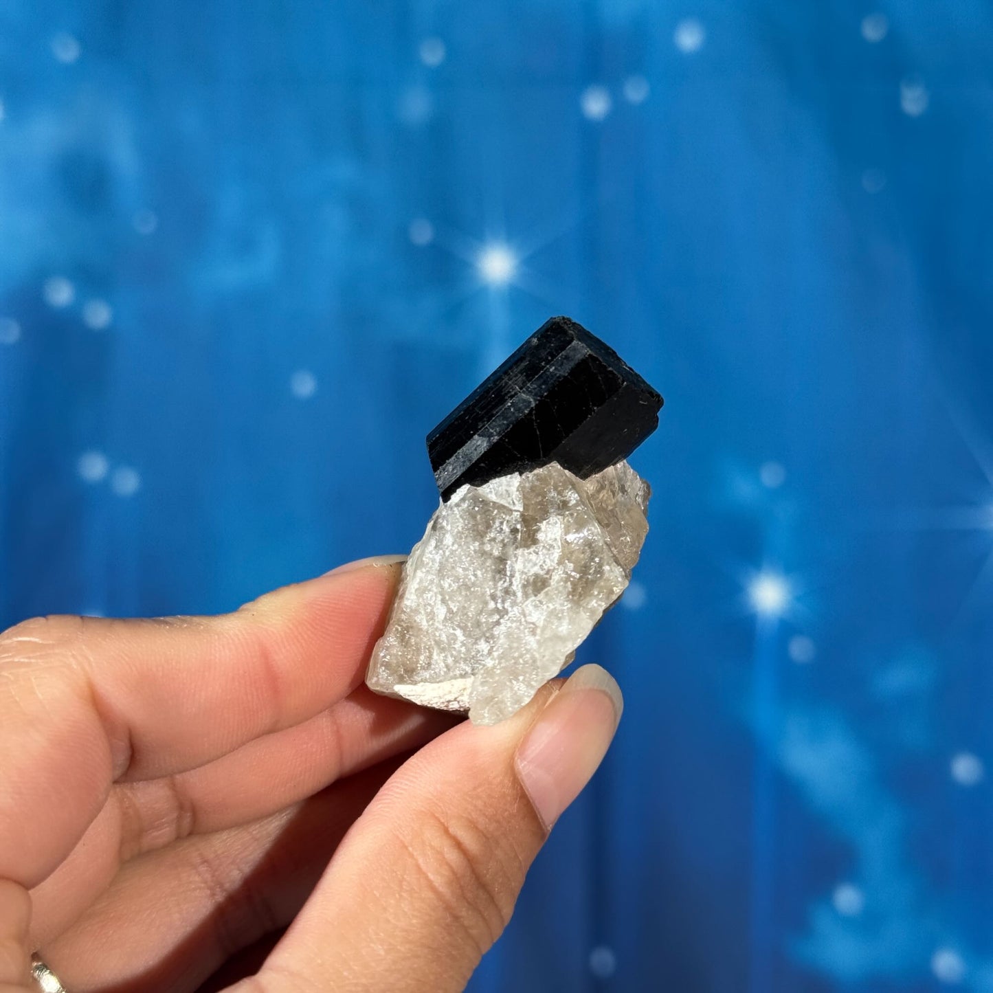 Black Tourmaline Chunk on Smoky Quartz – 0.045 kg