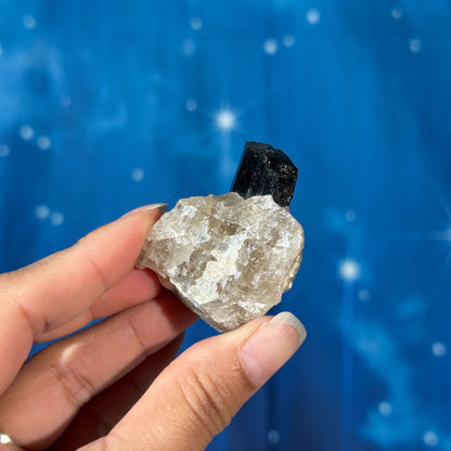 Black Tourmaline Chunk on Smoky Quartz – 0.045 kg