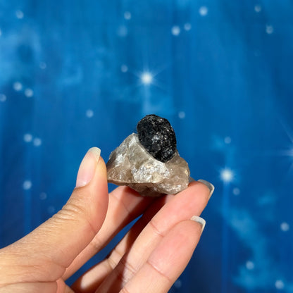 Black Tourmaline Chunk on Smoky Quartz – 0.045 kg