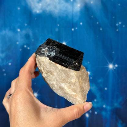 Black Tourmaline Chunk on Smoky Quartz – 0.513 kg