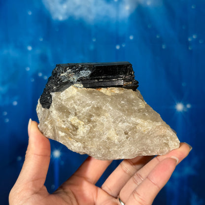 Black Tourmaline Chunk on Smoky Quartz – 0.513 kg