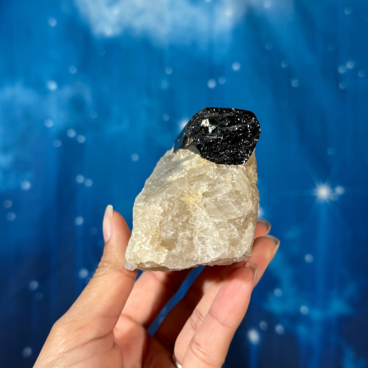 Black Tourmaline Chunk on Smoky Quartz – 0.513 kg
