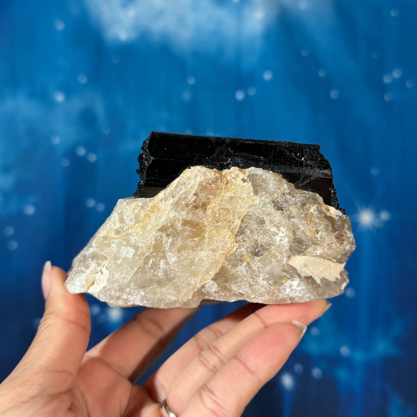 Black Tourmaline Chunk on Smoky Quartz – 0.513 kg
