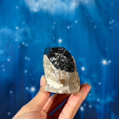 Black Tourmaline Chunk on Smoky Quartz – 0.513 kg