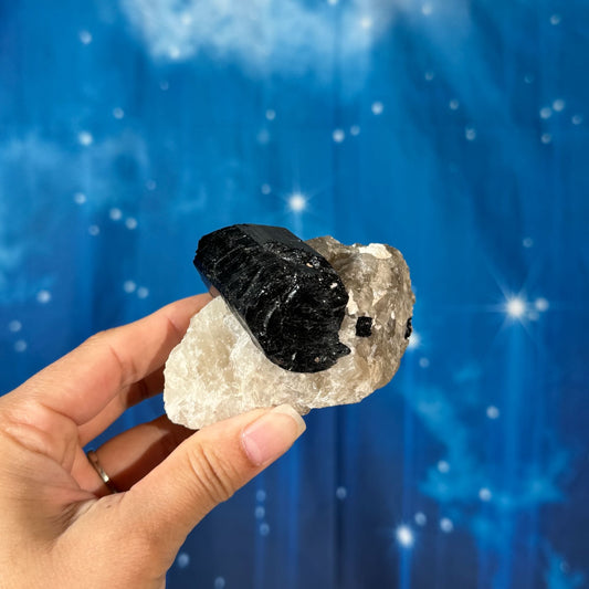 Black Tourmaline Chunk on Smoky Quartz – 0.272 kg
