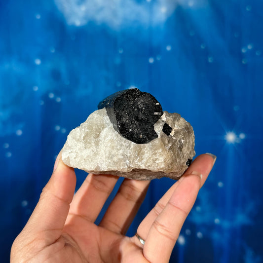 Black Tourmaline Chunk on Smoky Quartz – 0.272 kg