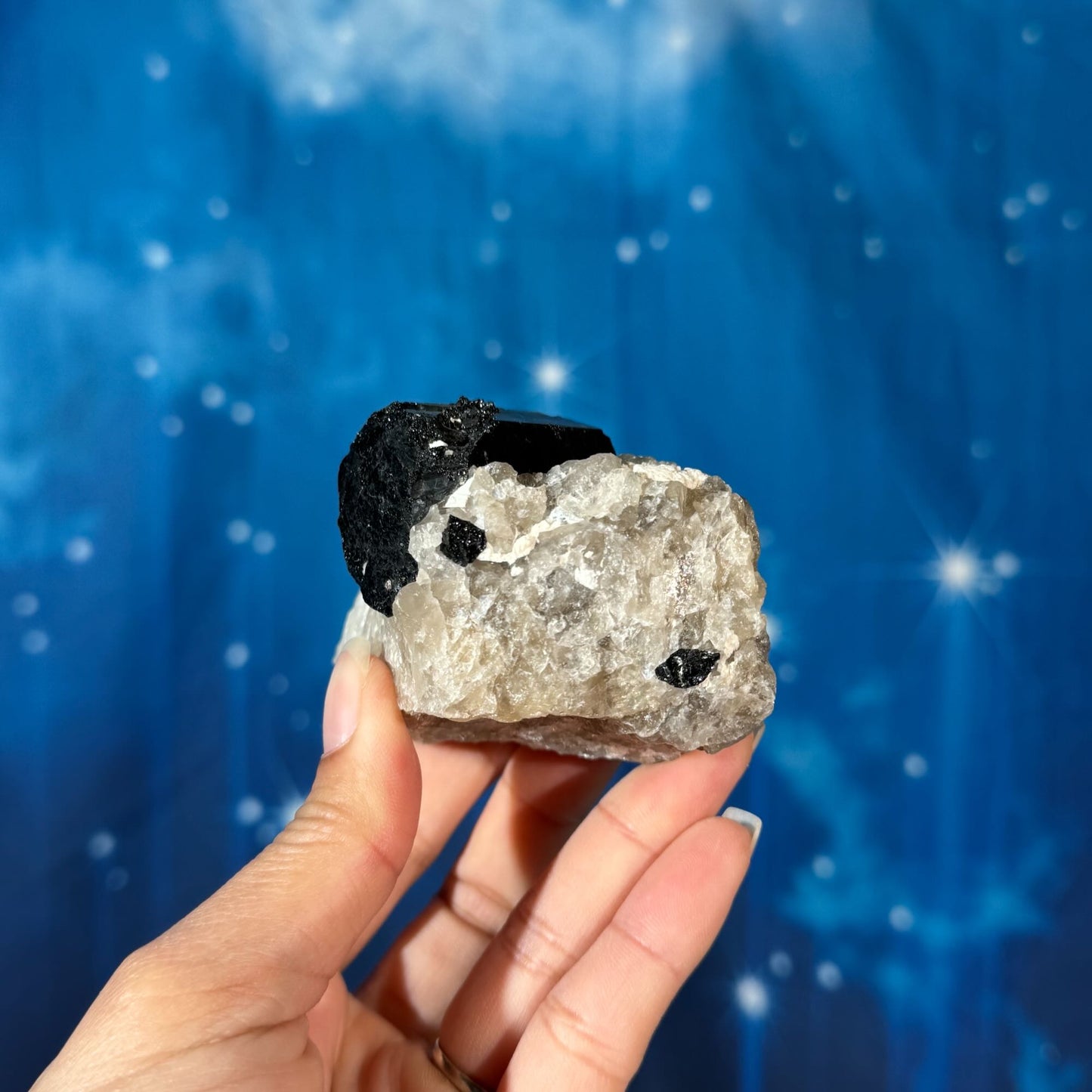 Black Tourmaline Chunk on Smoky Quartz – 0.272 kg