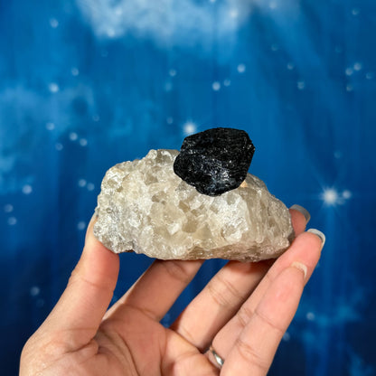 Black Tourmaline Chunk on Smoky Quartz – 0.272 kg