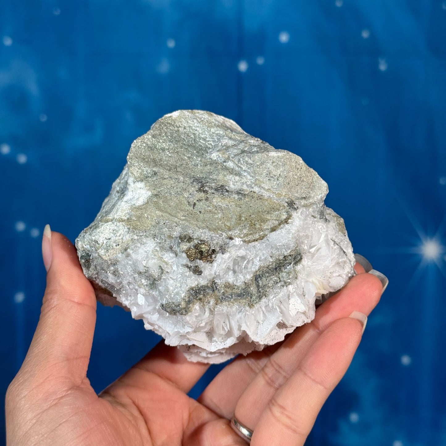 White Rose Calcite Specimen with Chalcopyrite – 0.394 kg
