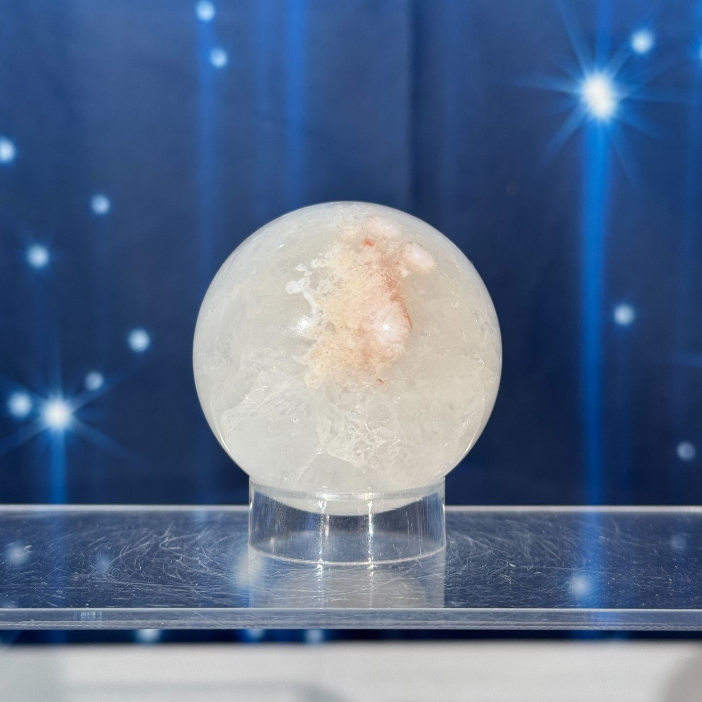 Flower Agate in Quartz Sphere – 0.181 kg