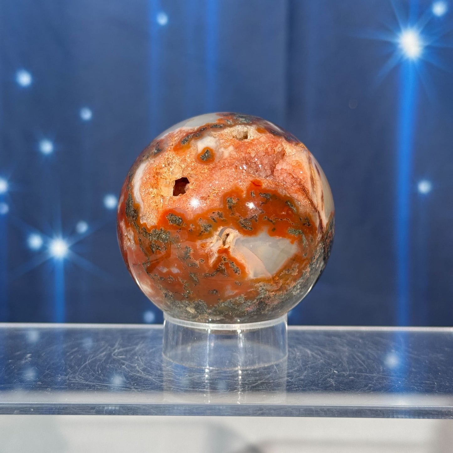 Carnelian Moss Agate Sphere – 0.235 kg
