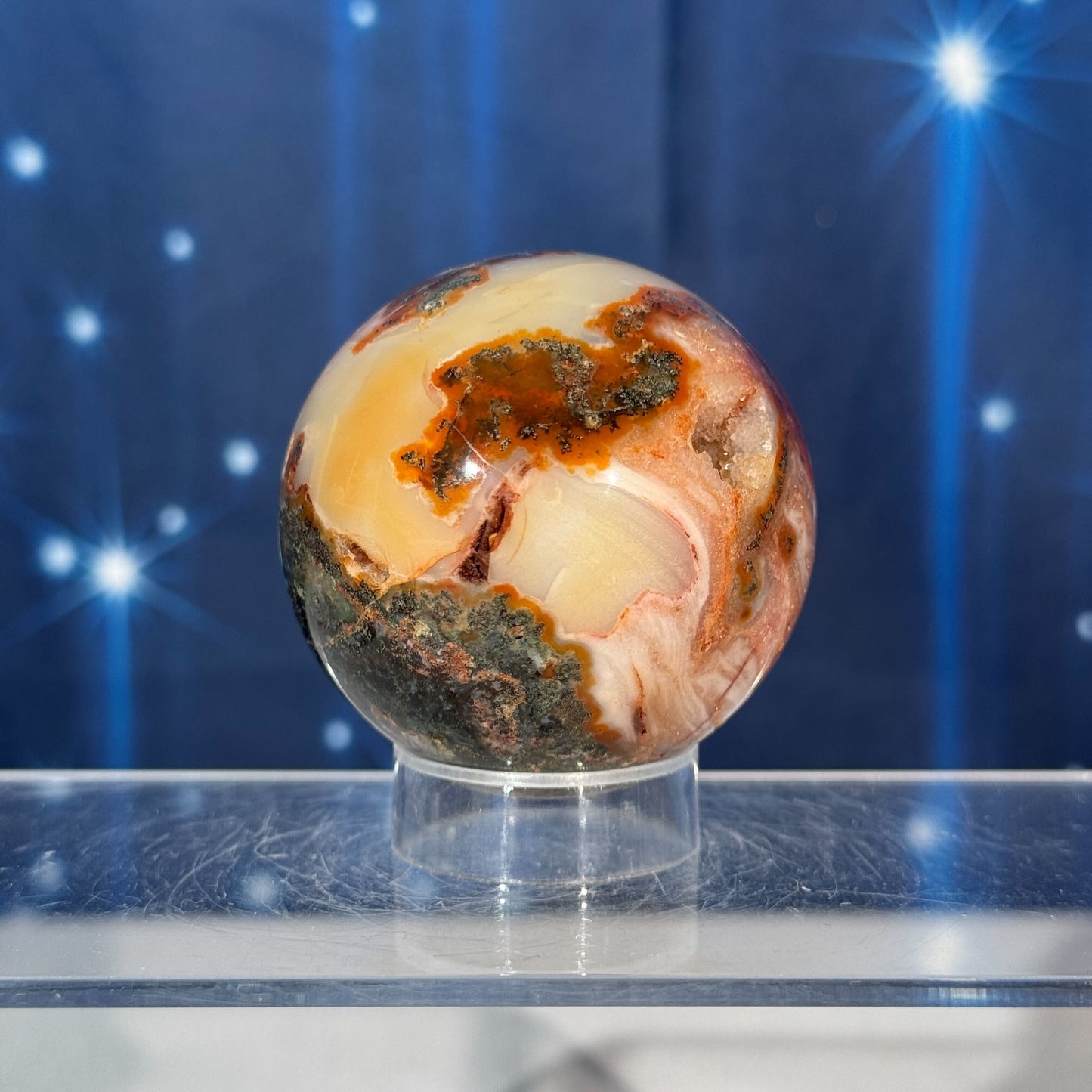 Carnelian Moss Agate Sphere – 0.235 kg