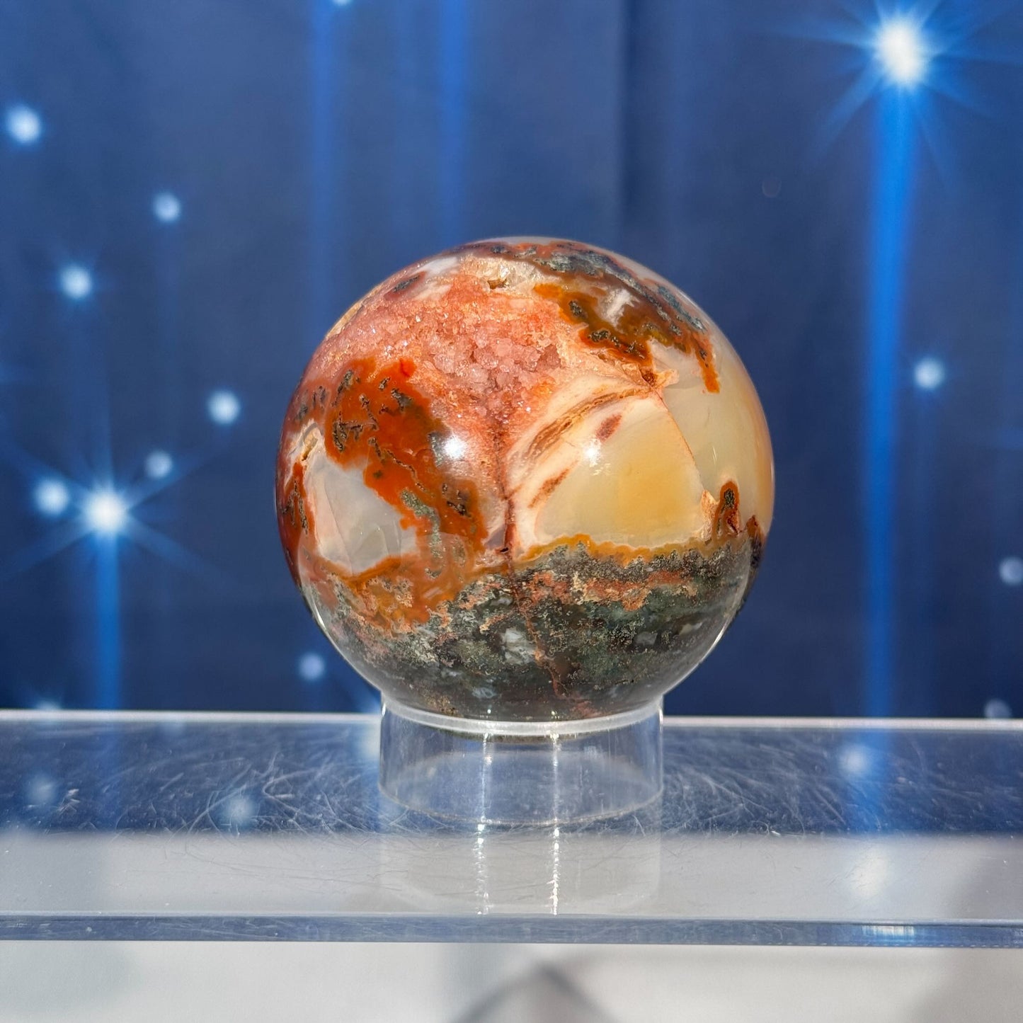 Carnelian Moss Agate Sphere – 0.235 kg