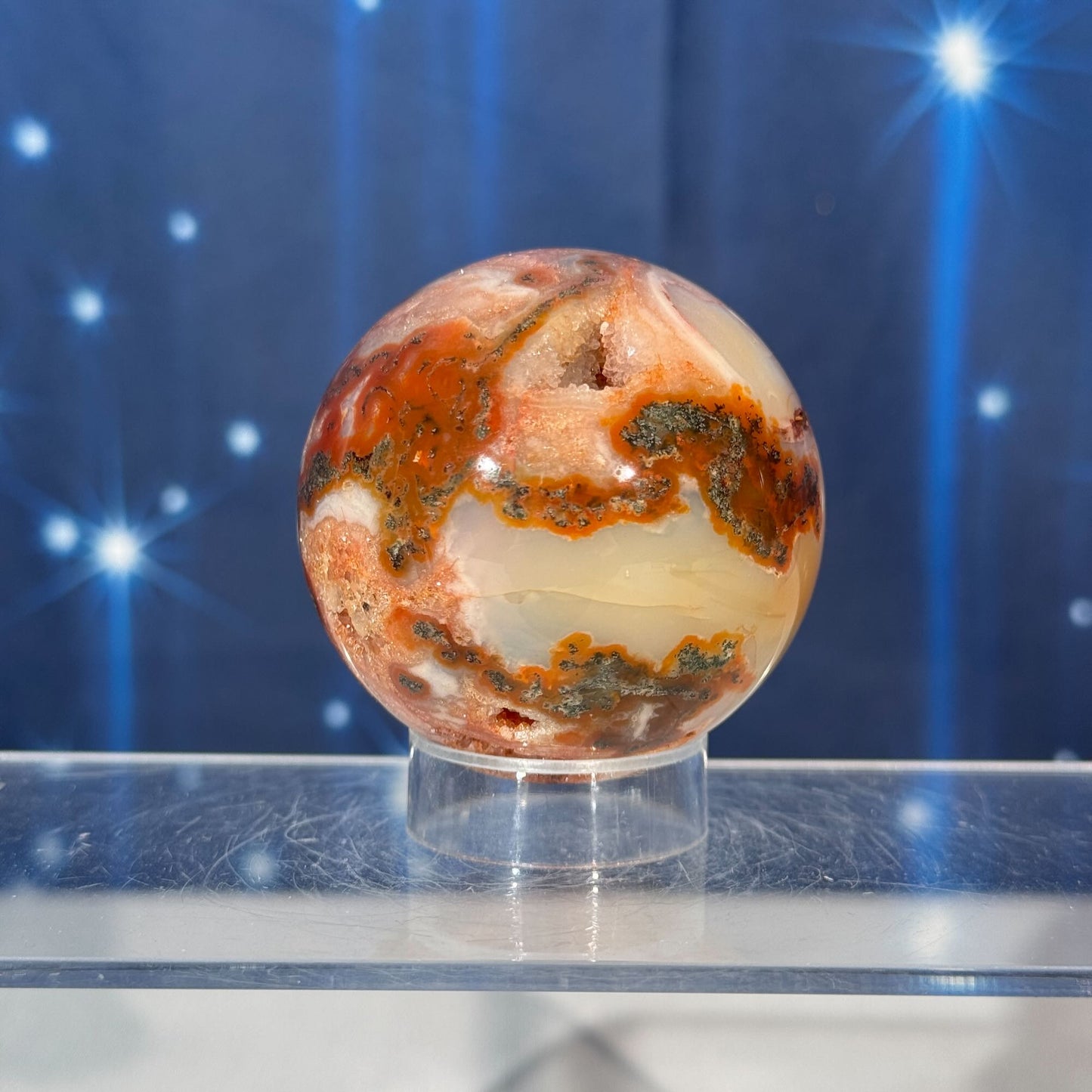 Carnelian Moss Agate Sphere – 0.235 kg