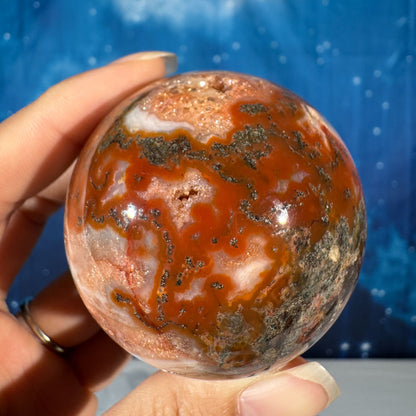 Carnelian Moss Agate Sphere – 0.235 kg