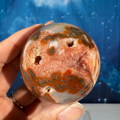 Carnelian Moss Agate Sphere – 0.235 kg