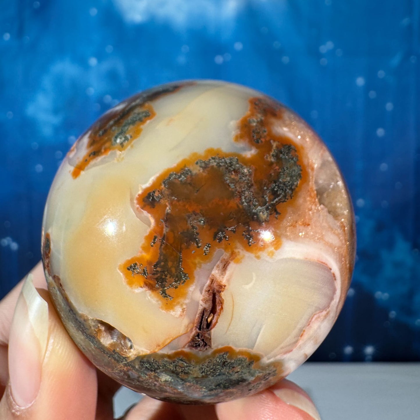 Carnelian Moss Agate Sphere – 0.235 kg