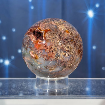Carnelian Moss Agate Sphere – 0.283 kg