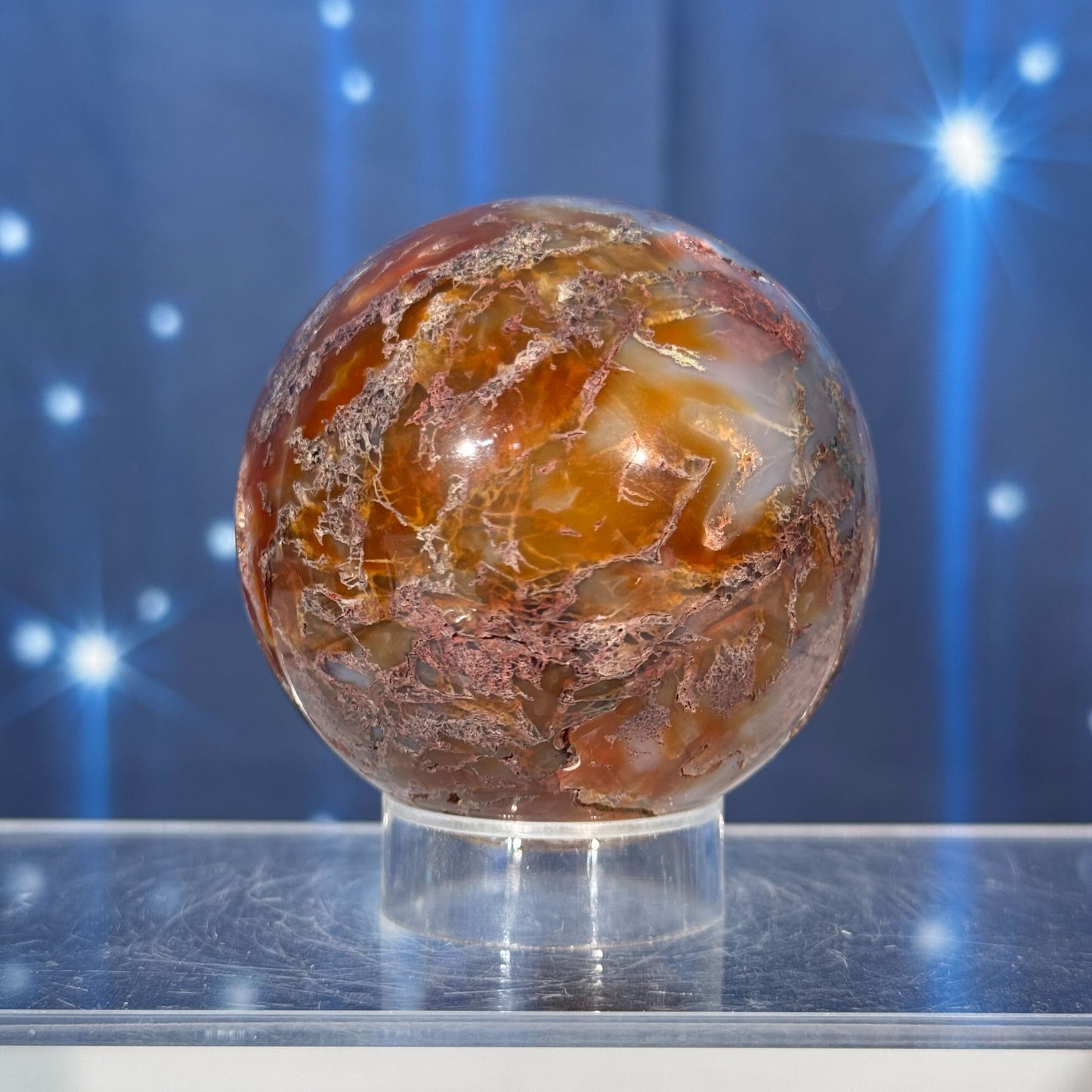 Carnelian Moss Agate Sphere – 0.283 kg