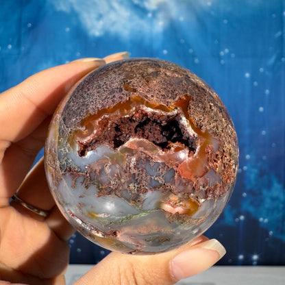 Carnelian Moss Agate Sphere – 0.283 kg