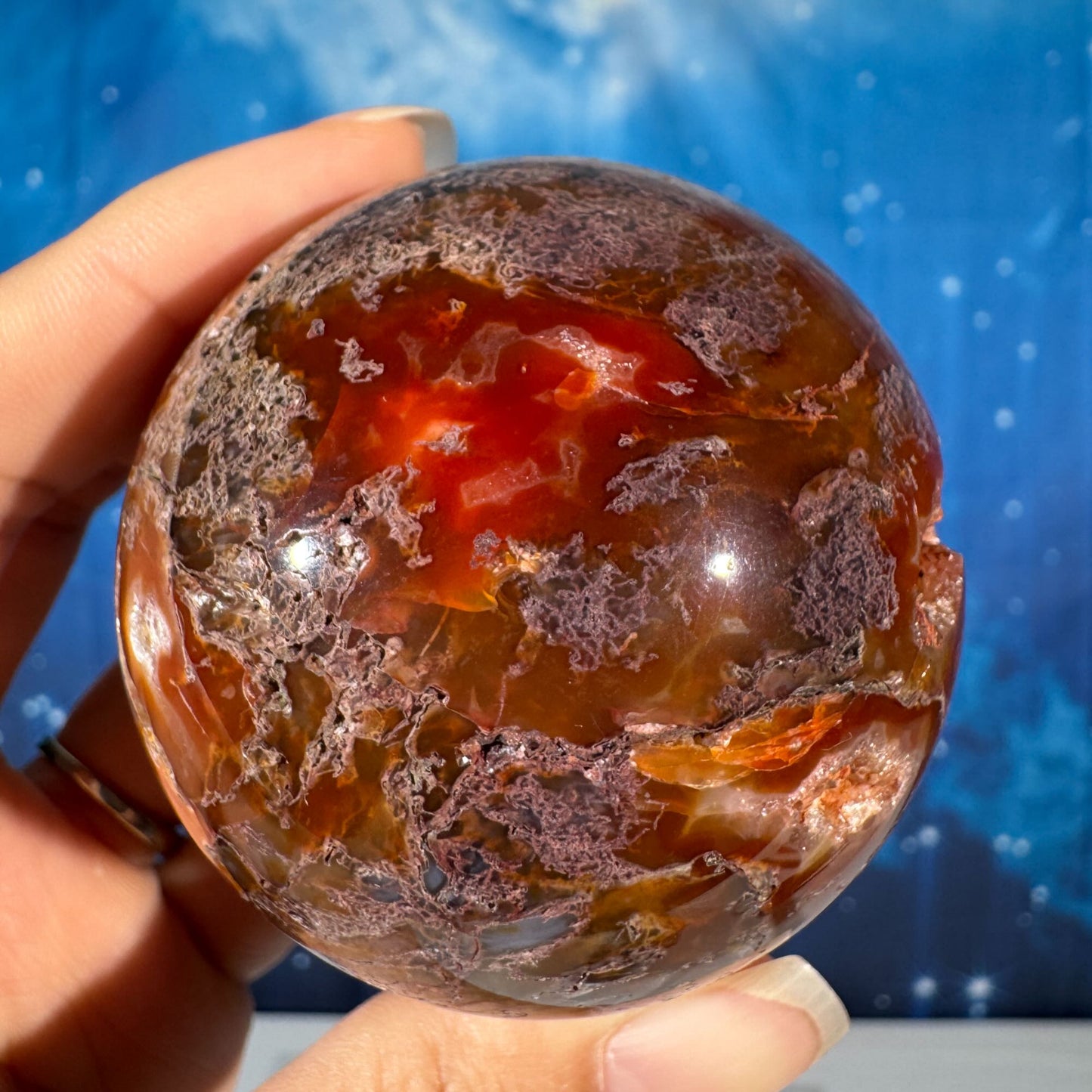Carnelian Moss Agate Sphere – 0.283 kg