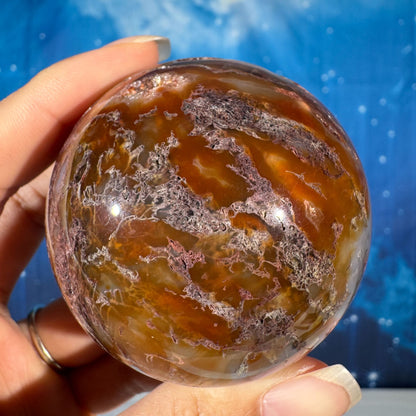 Carnelian Moss Agate Sphere – 0.283 kg