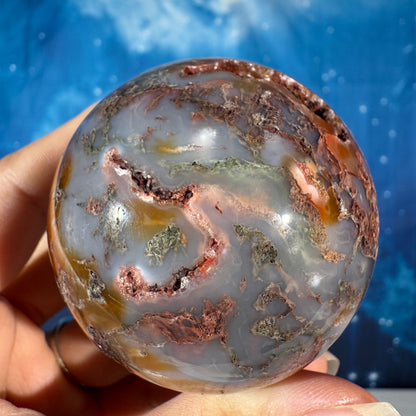 Carnelian Moss Agate Sphere – 0.283 kg