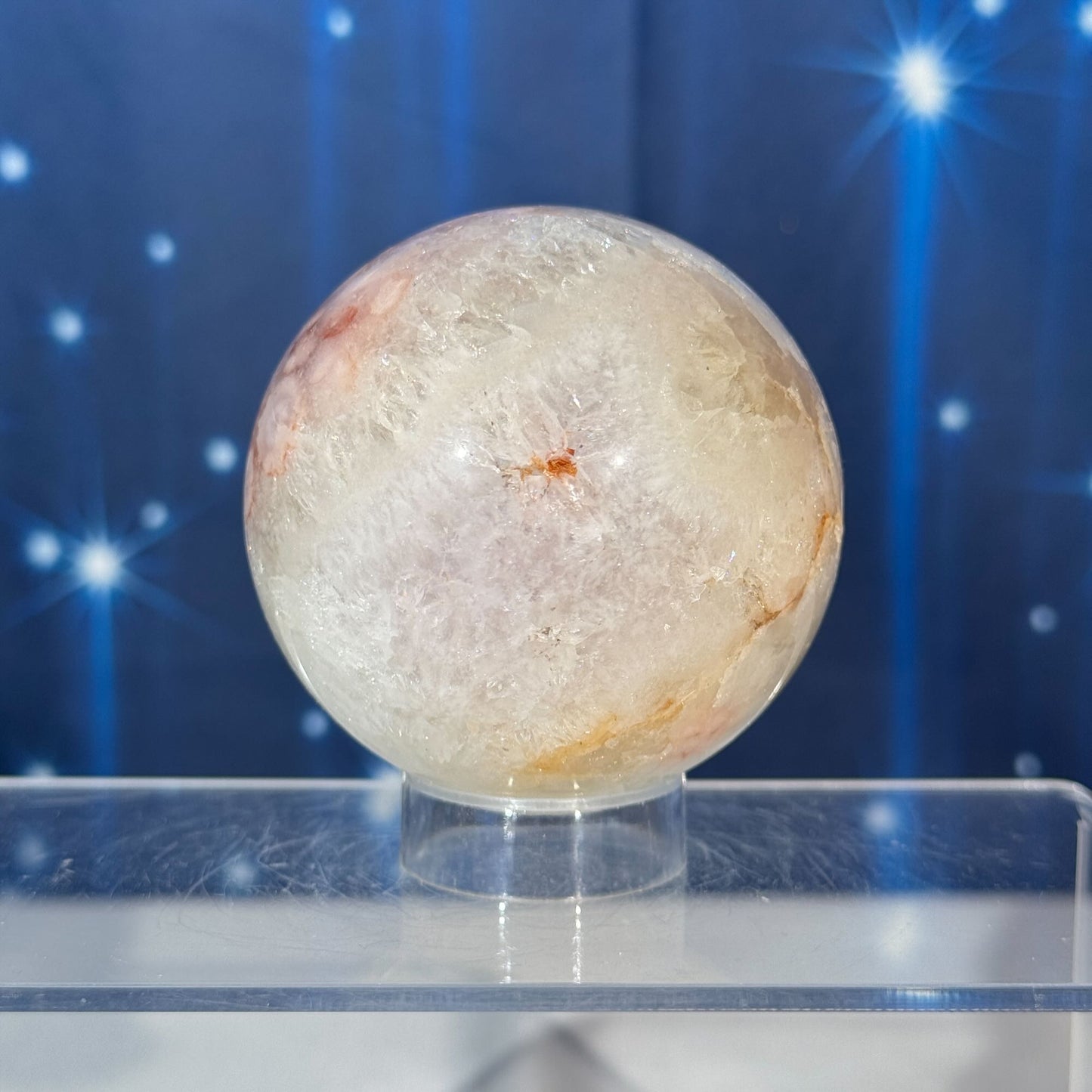 Flower Agate in Quartz Sphere – 0.414 kg