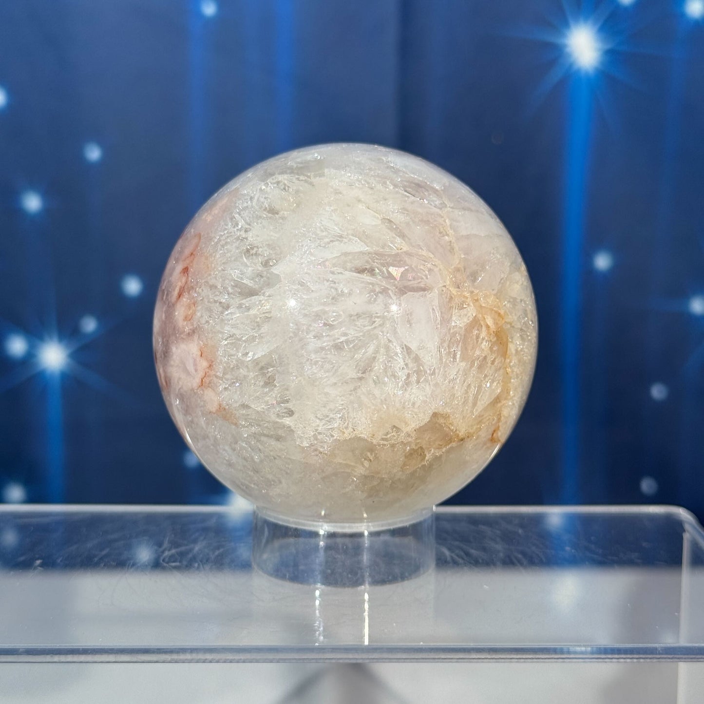 Flower Agate in Quartz Sphere – 0.414 kg