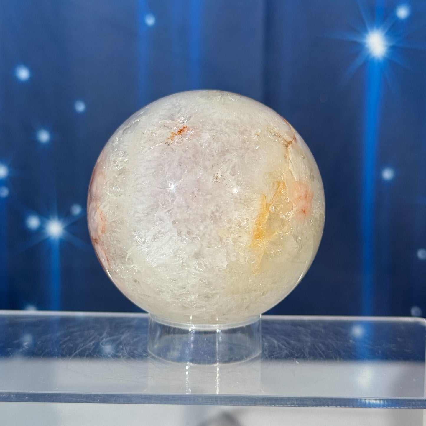 Flower Agate in Quartz Sphere – 0.414 kg
