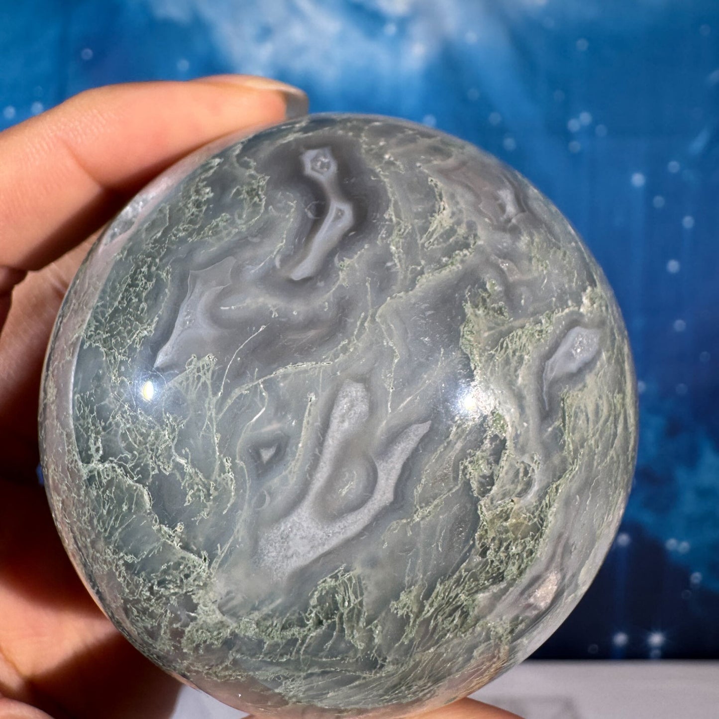 Moss Agate Sphere – 0.408 kg