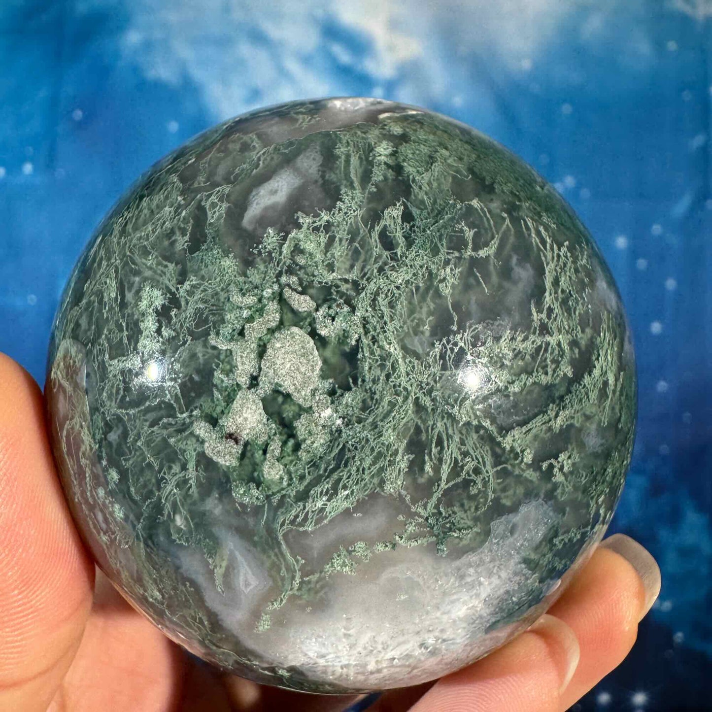 Moss Agate Sphere – 0.445 kg