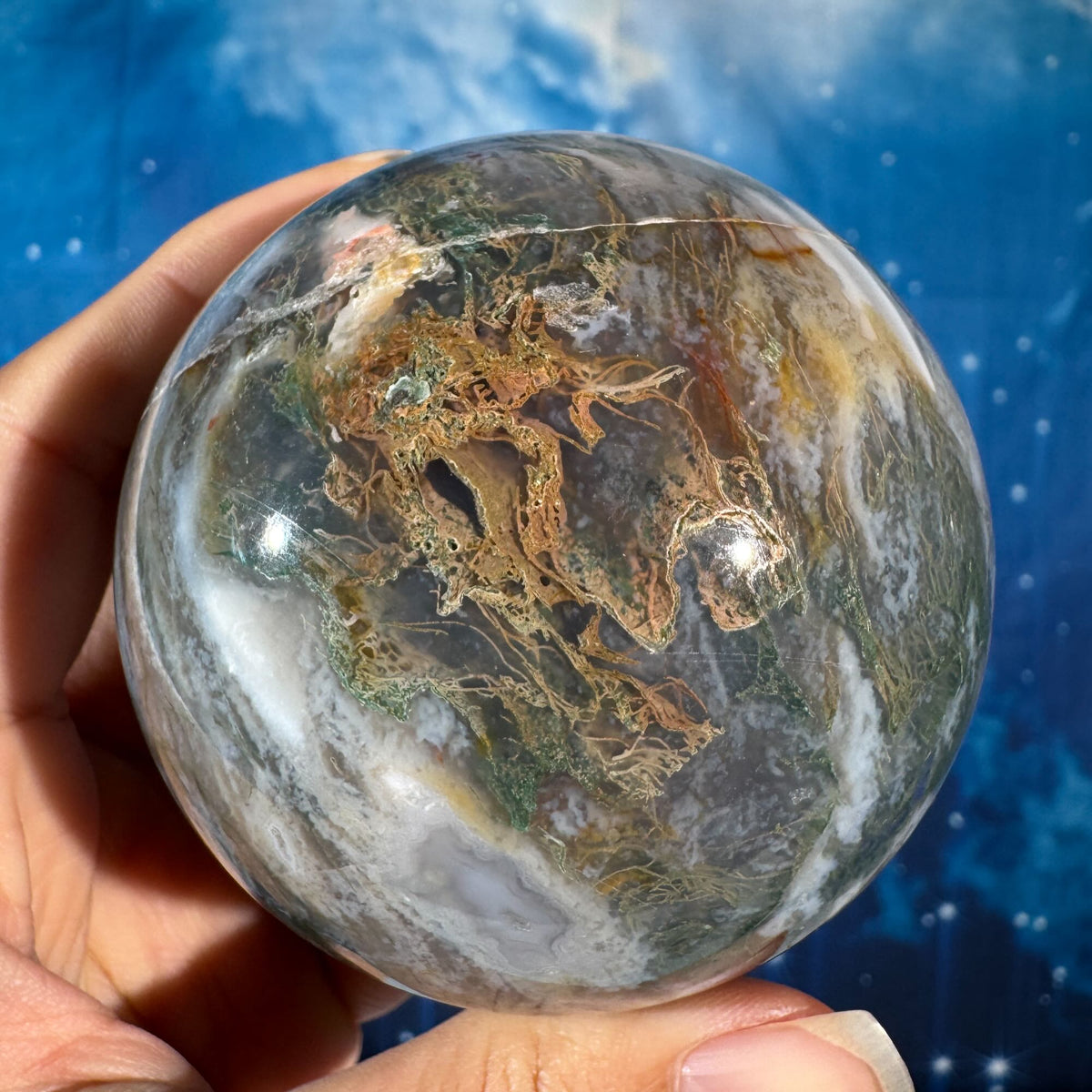 Moss Agate Sphere – 0.621 kg