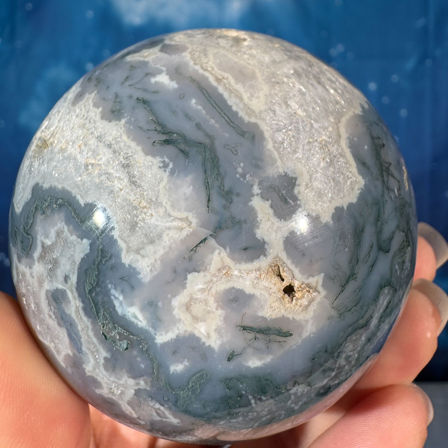 Moss Agate Sphere – 0.502 kg