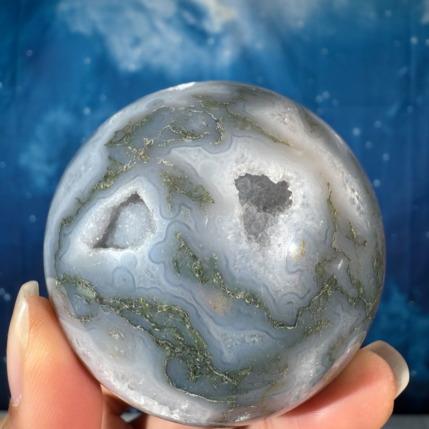 Moss Agate Sphere – 0.371 kg