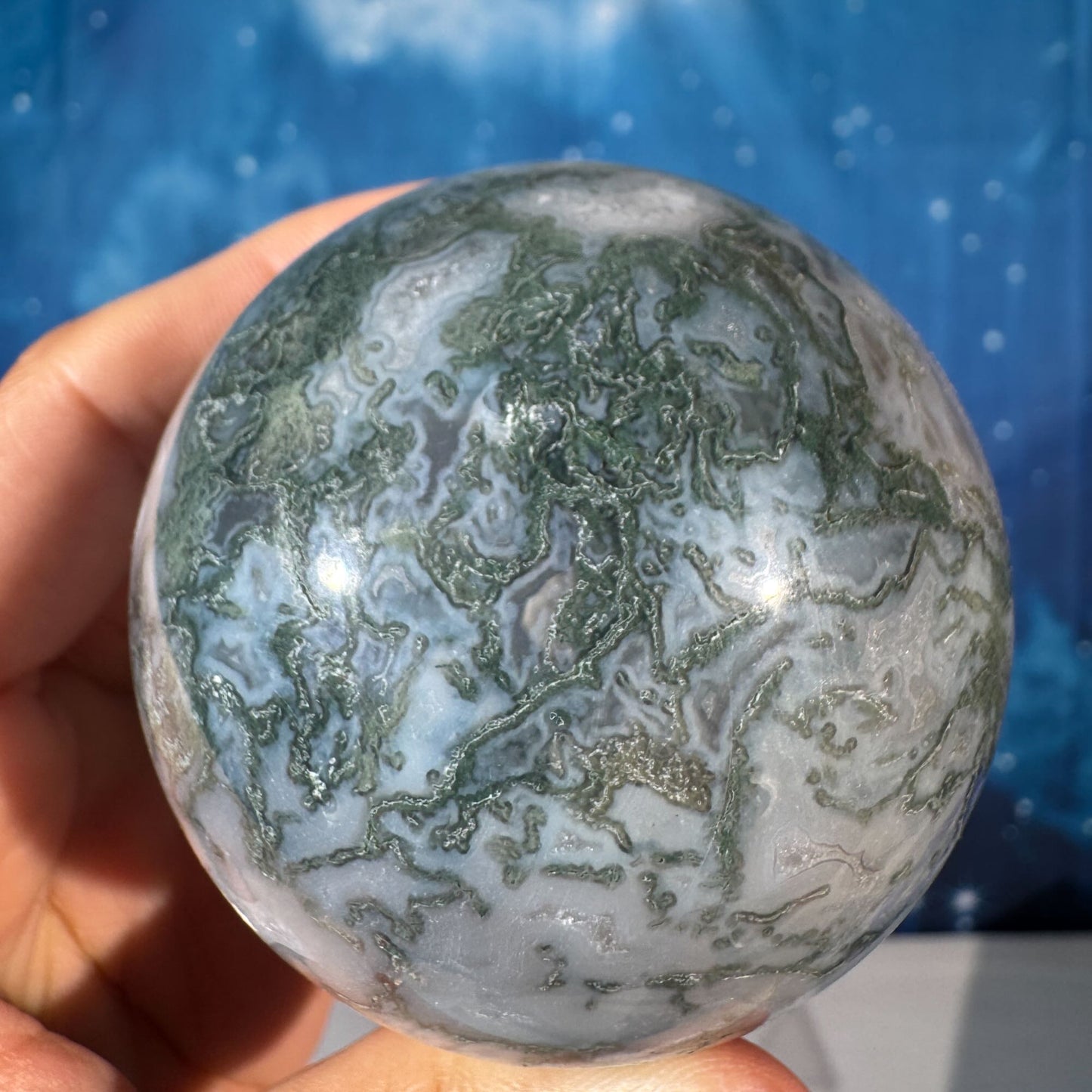 Moss Agate Sphere – 0.337 kg
