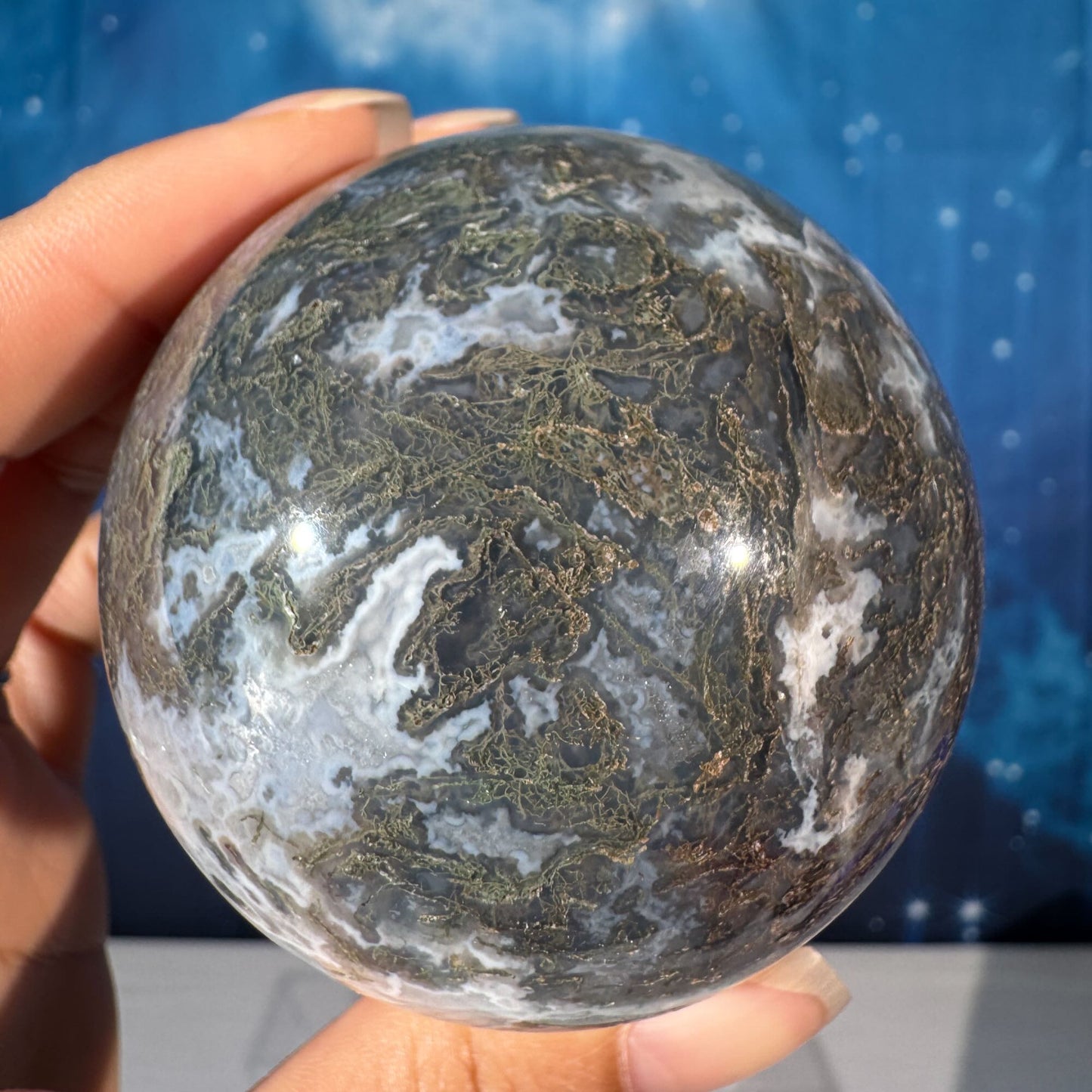 Moss Agate Sphere – 0.377 kg