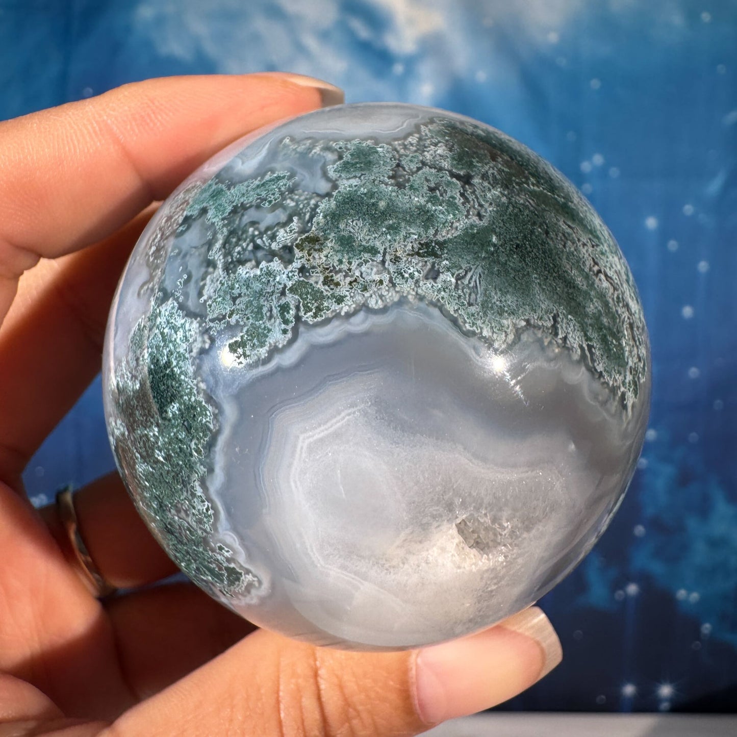 Moss Agate Sphere – 0.301 kg