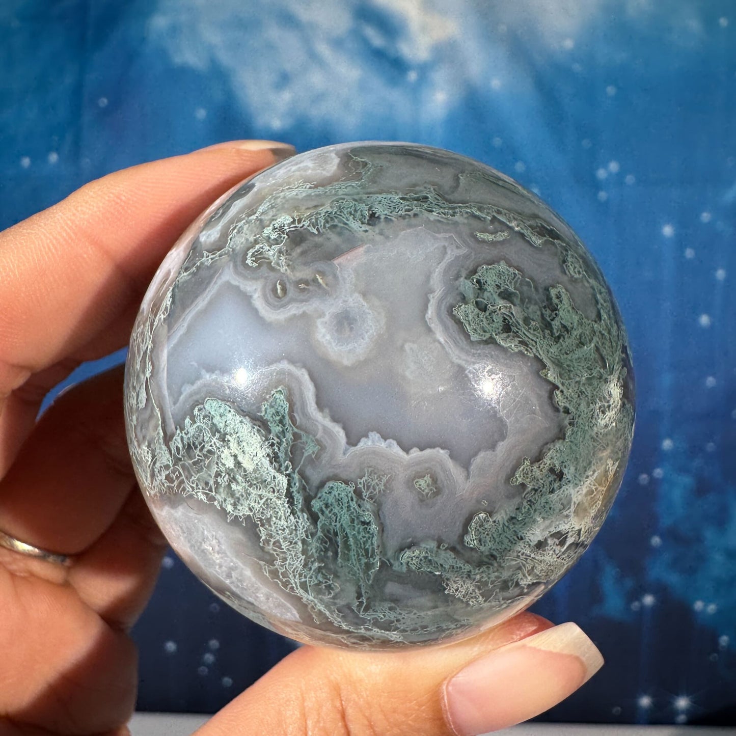 Moss Agate Sphere – 0.264 kg