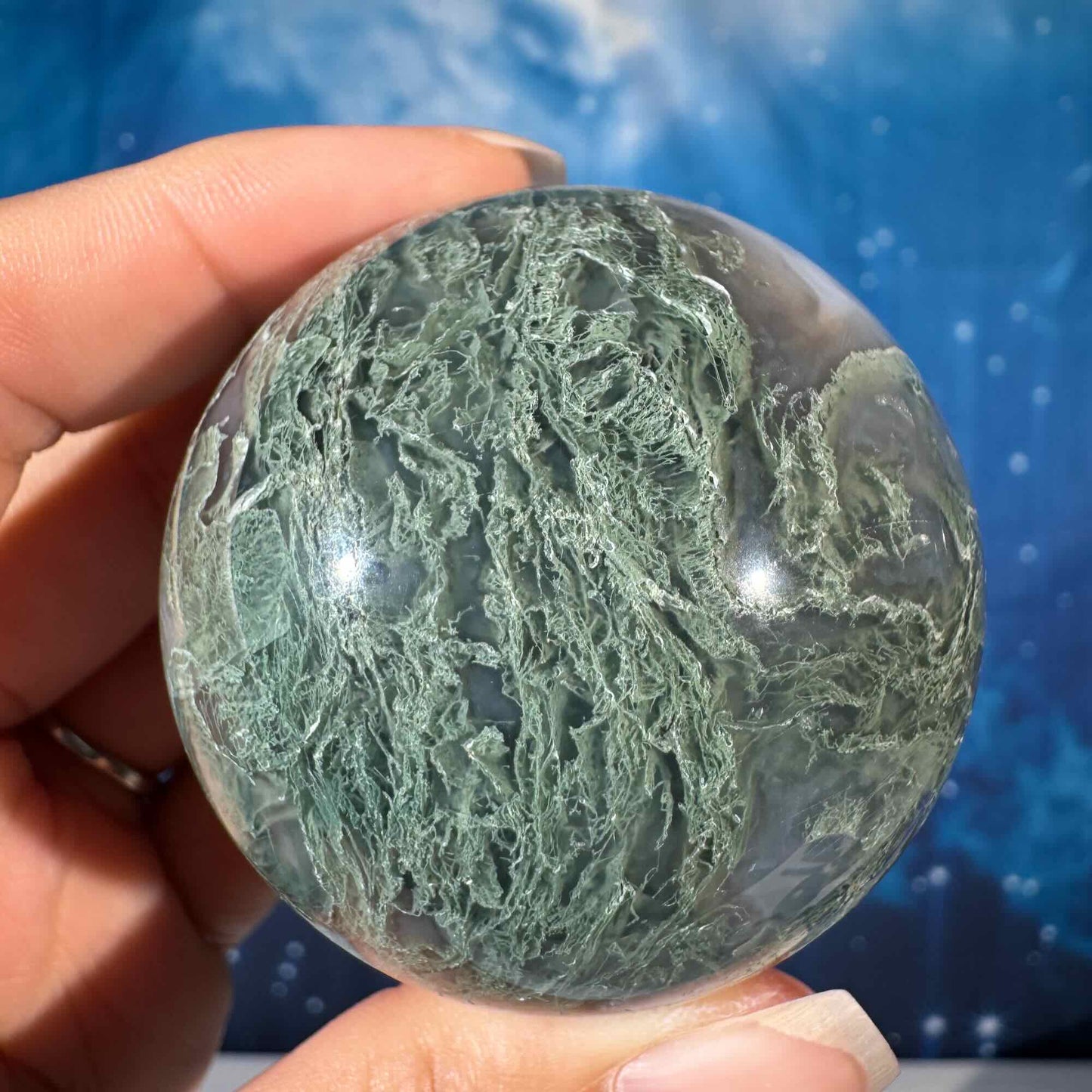 Moss Agate Sphere – 0.215 kg