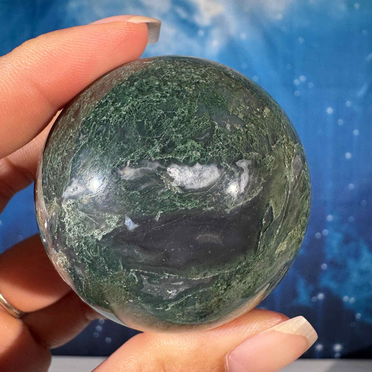 Moss Agate Sphere – 0.207 kg
