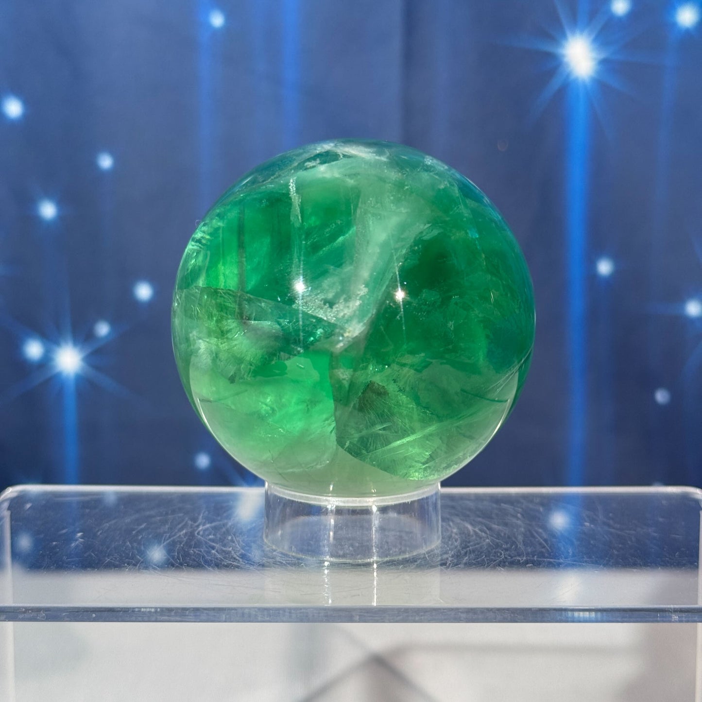Green Fluorite Sphere – Rainbow Filled • 0.476 kg